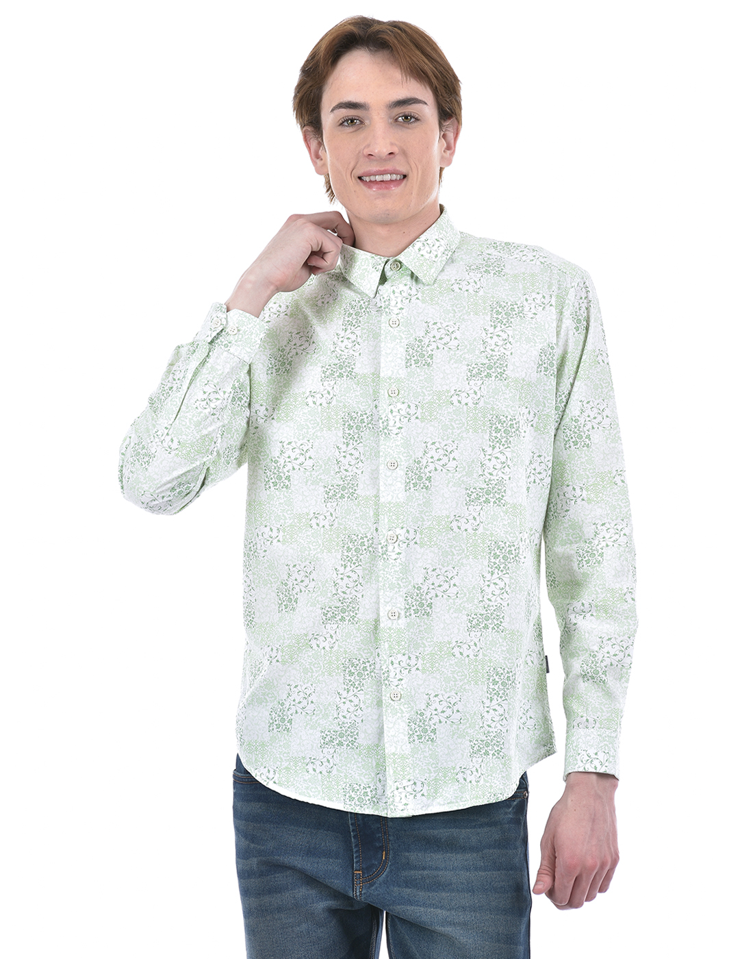 Numero Uno Men Floral Print Green Shirt